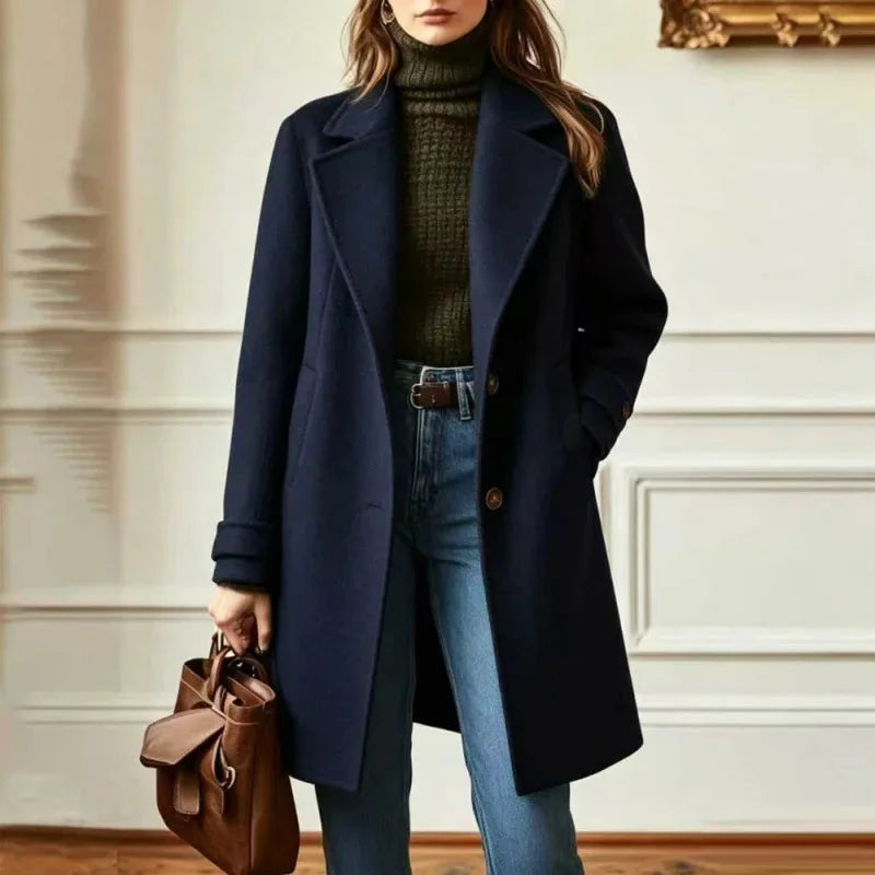 Wool Coat Women – Camel Long Wool Coat with Notch Lapel
