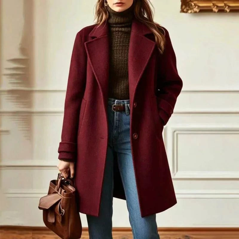Wool Coat Women – Camel Long Wool Coat with Notch Lapel