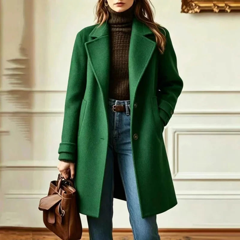 Wool Coat Women – Camel Long Wool Coat with Notch Lapel