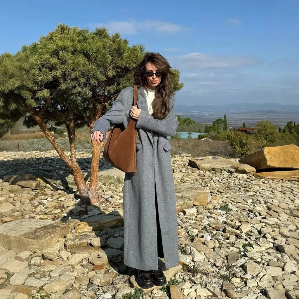 Wool Coat Women – Gray Extra Long Oversized Wool Blend Coat
