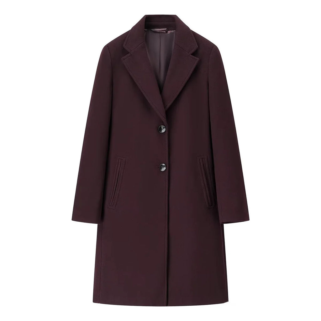 Wool Coat Women Longline Wool Blend Single Breasted