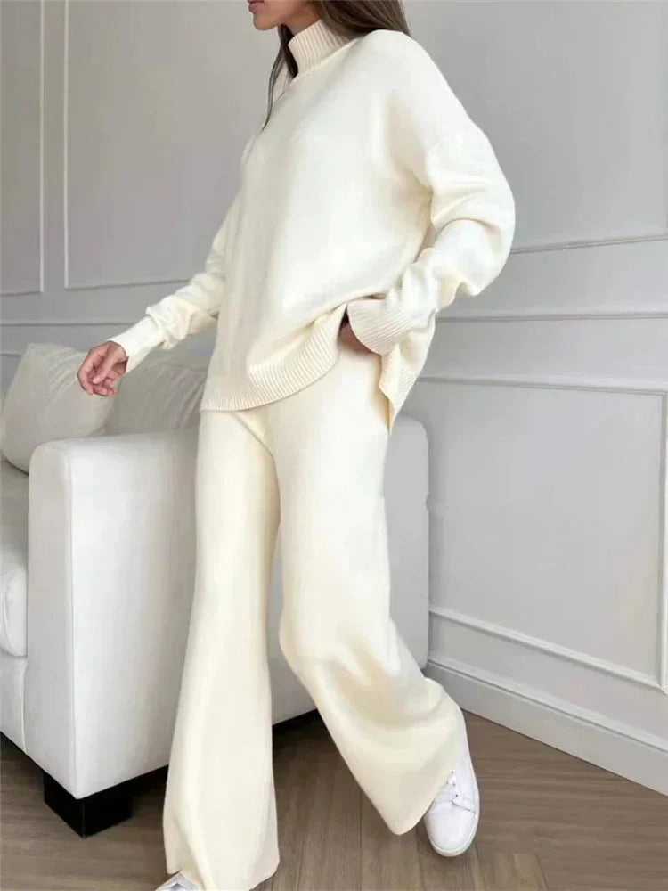 Knit Lounge Set with Longline Top — White