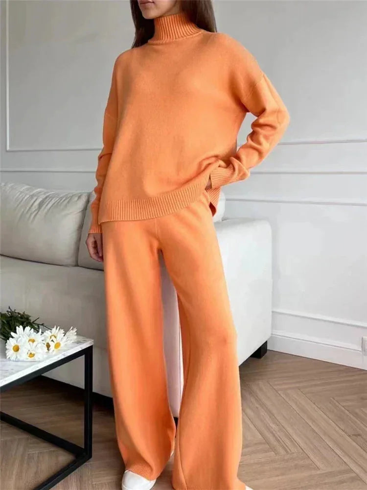 Knit Lounge Set with Longline Top — Orange