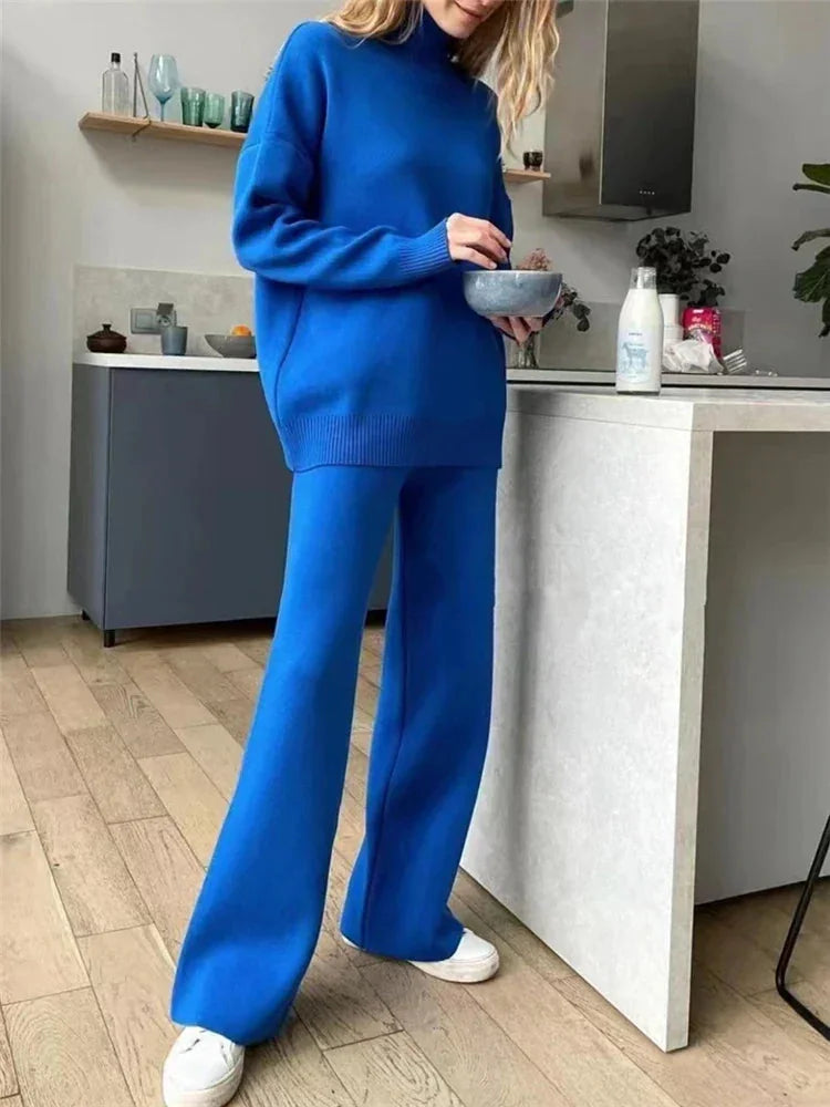 Knit Lounge Set with Longline Top — Royal Blue
