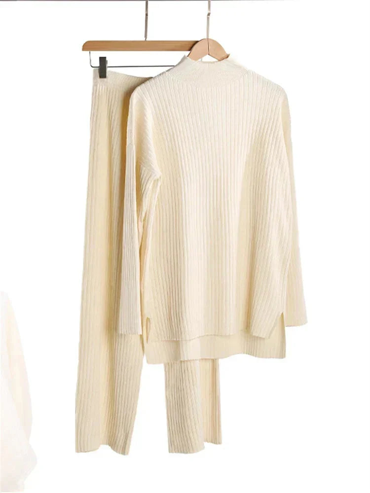 Knit Lounge Set with Longline Top — Beige