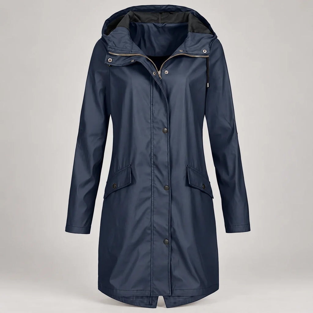 Waterproof Hooded Rain Coat Women - Navy — first photo