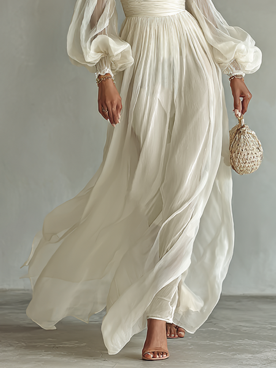 Square Neck Long Sleeve Chiffon Maxi Dress — source view 5