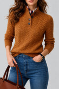 Cable Knit Sweater Women - Brown Button Collar — first photo