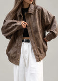 Brown Faux Leather Jacket Women - Oversized — first photo