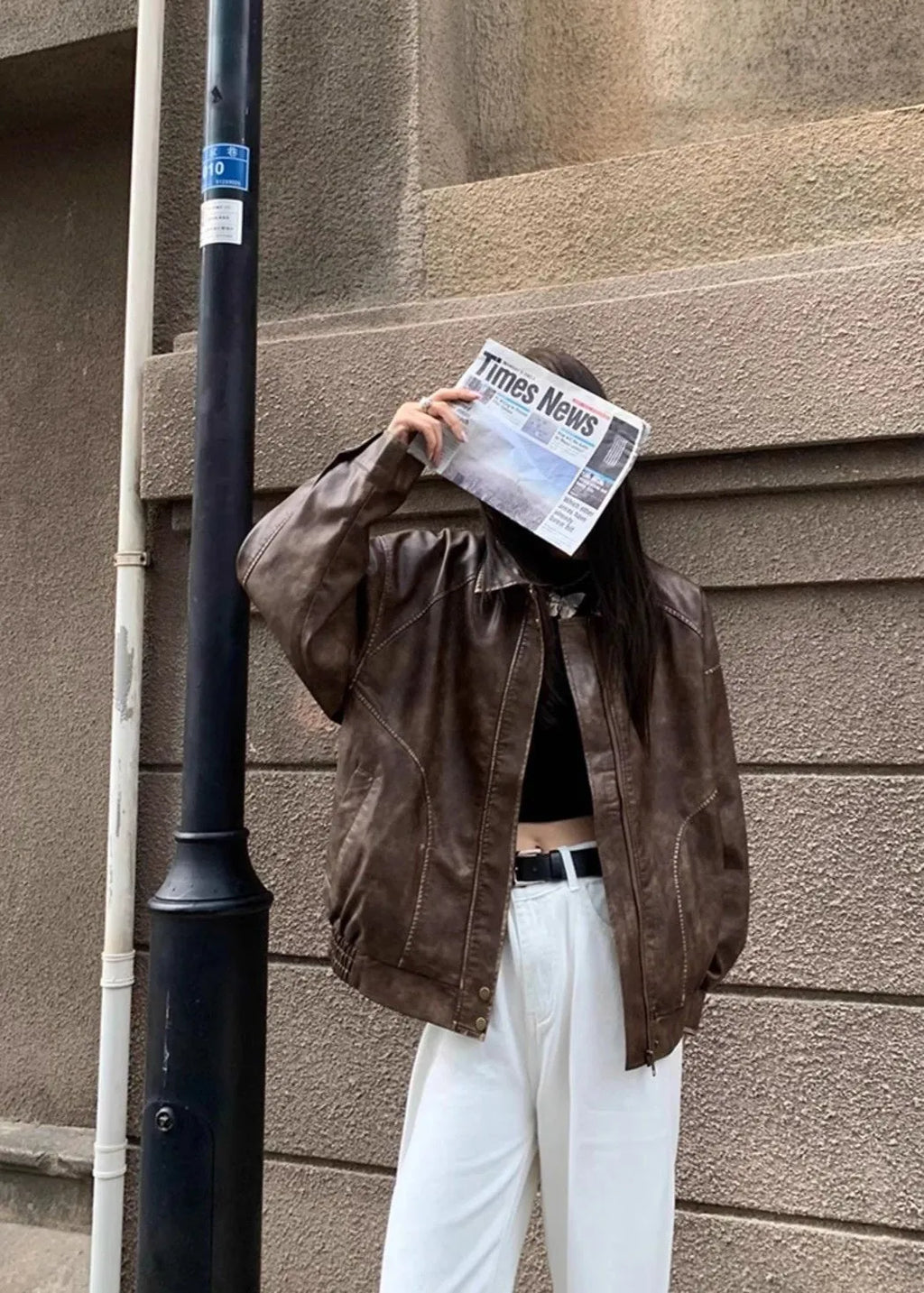 Brown Faux Leather Jacket Women - Oversized — product view 3