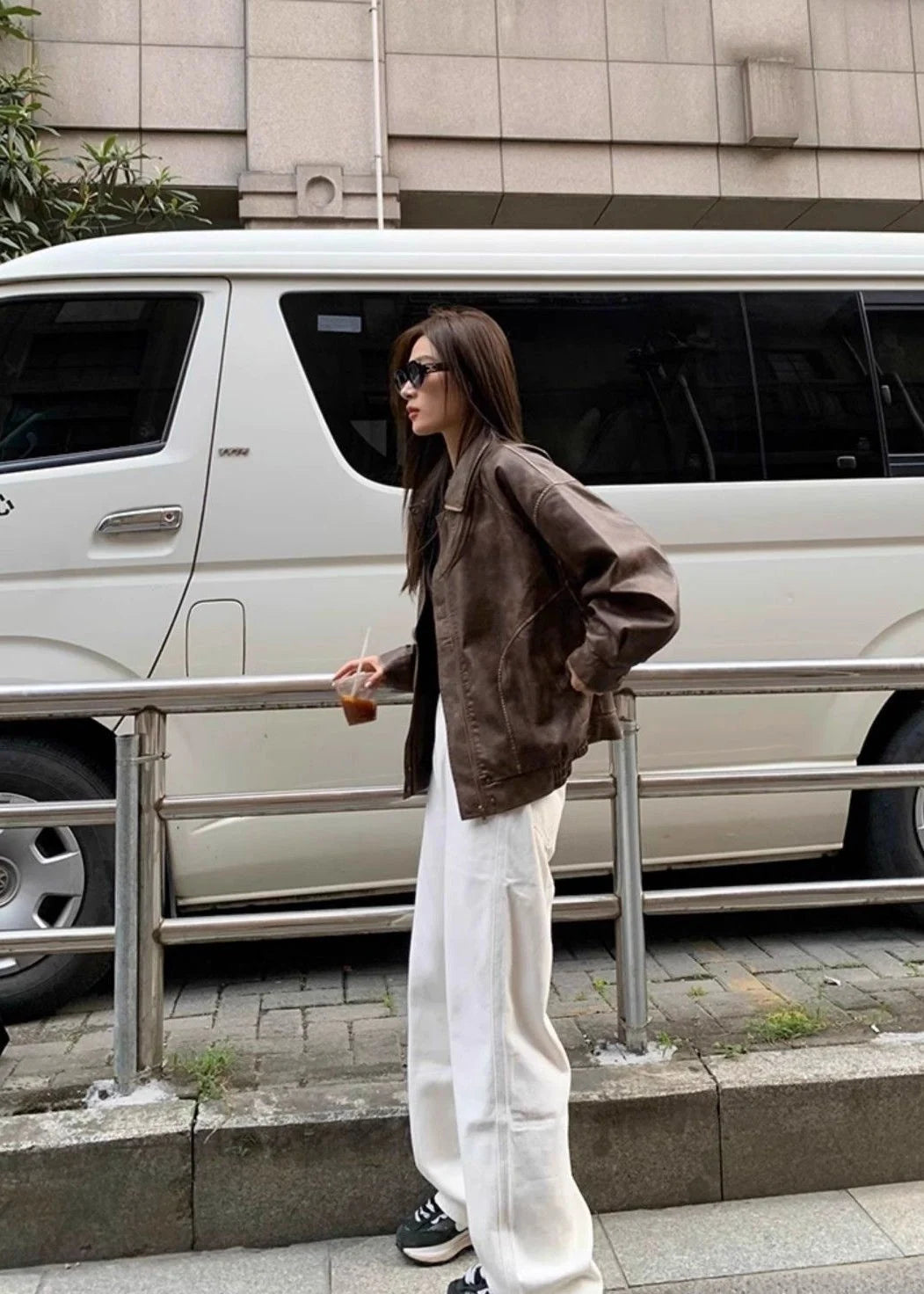 Brown Faux Leather Jacket Women - Oversized — product view 5