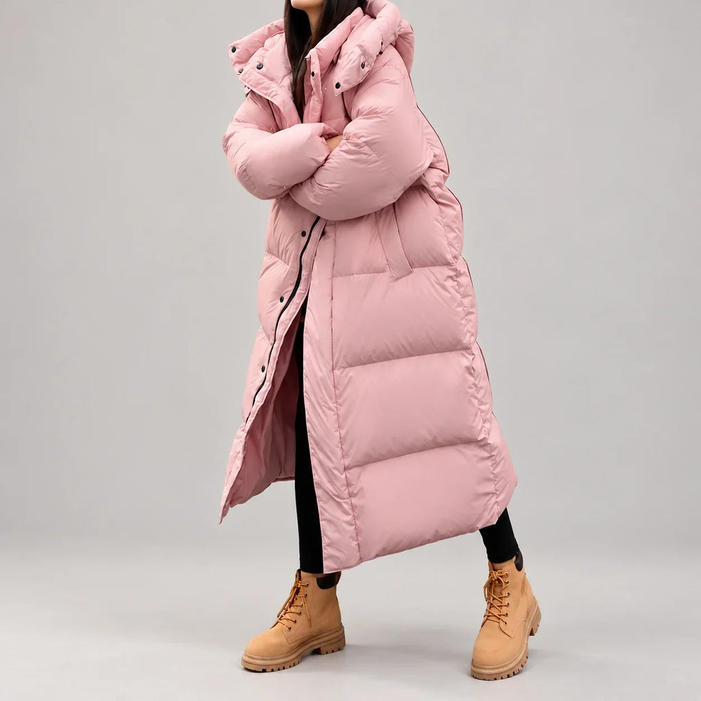 Long Hooded Winter Coat Women - Pink Puffer — first photo