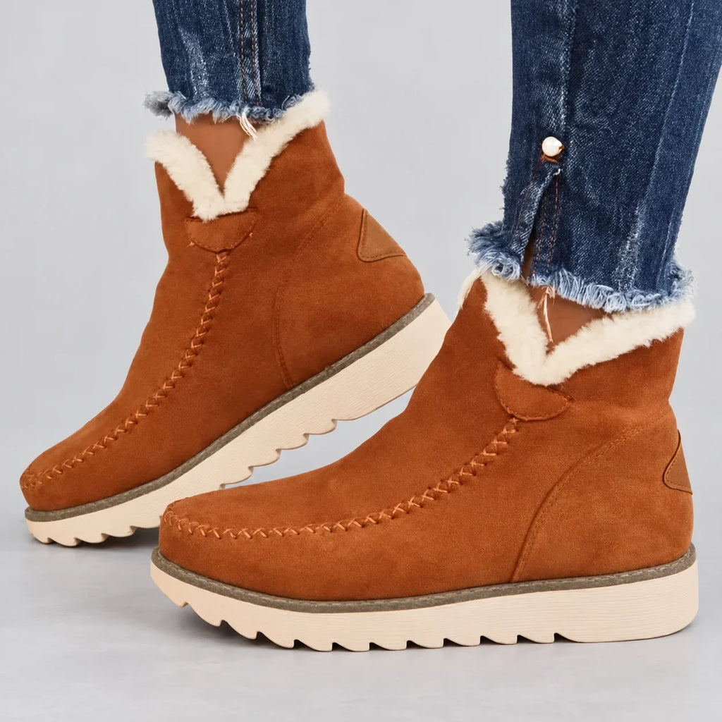 Faux Fur Lined Winter Boots Women - Brown — first photo