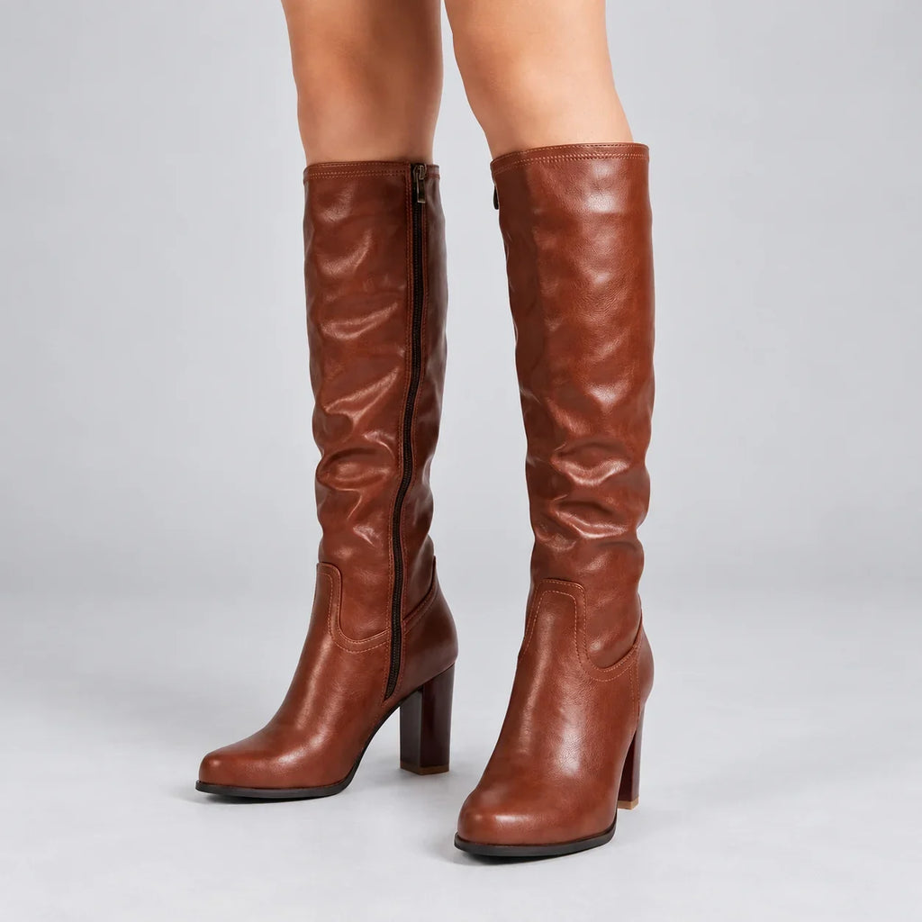 Knee High Leather Boots Women - Brown — first photo