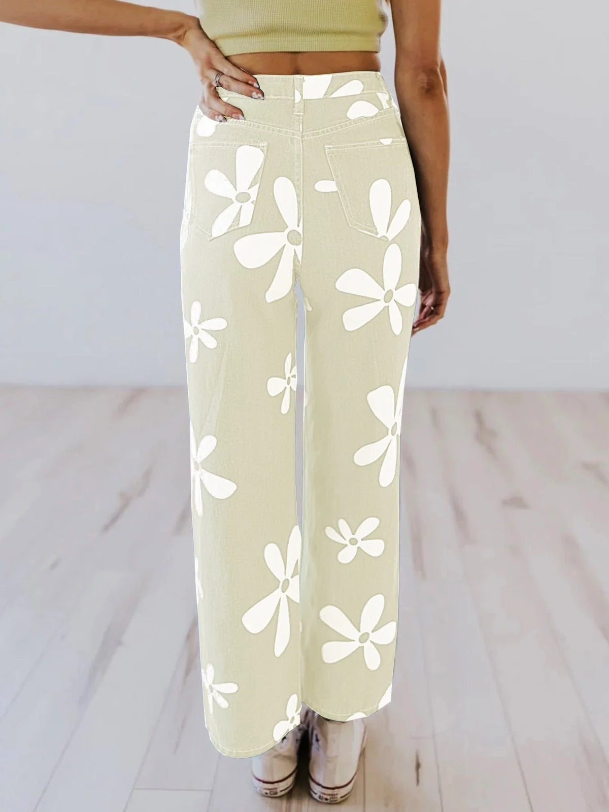 Floral Print Wide Leg Jeans Women - Apricot — product view 3
