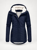 Fleece Lined Hooded Winter Jacket Women - Navy — first photo