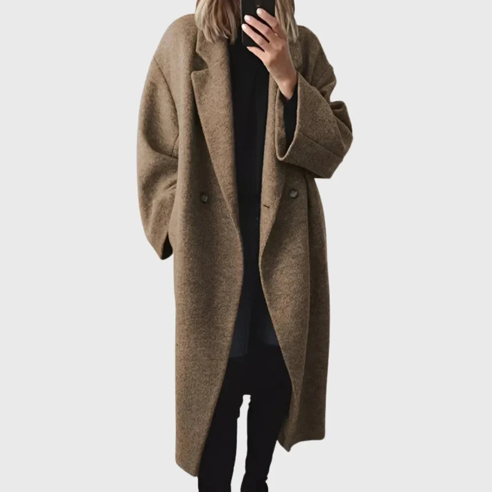 Double Breasted Long Wool Blend Coat - Grey — original product photo