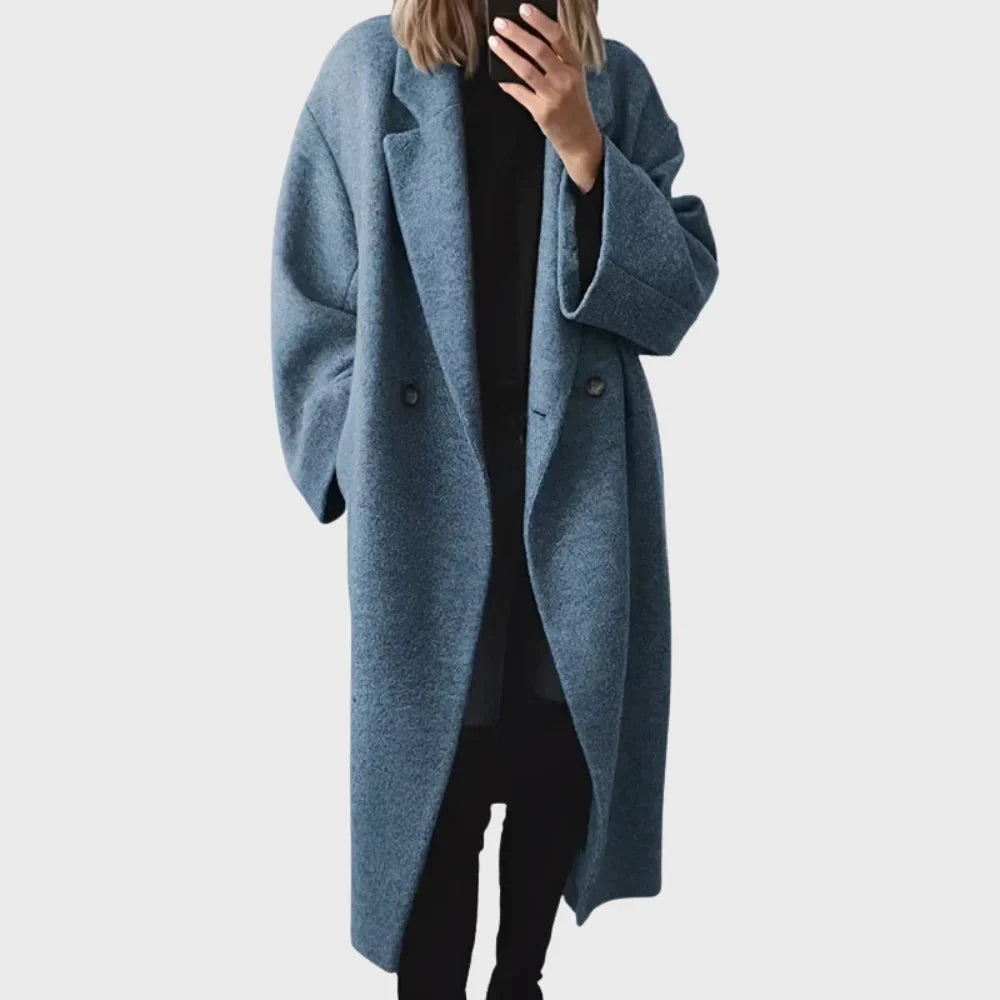 Double Breasted Long Wool Blend Coat - Grey — original product photo