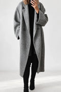 Double Breasted Long Wool Blend Coat - Grey — first photo