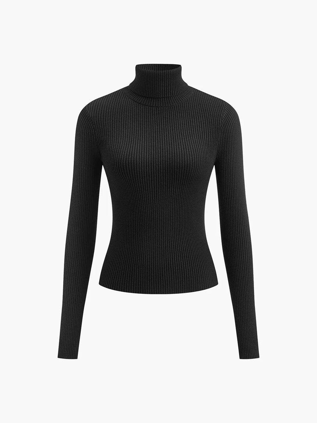 Textured Turtleneck Sweater Women - Black Ribbed — original product photo