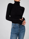 Textured Turtleneck Sweater Women - Black Ribbed — first photo