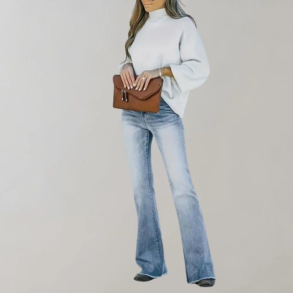 Blue High Waisted Flare Jeans Women — product view 3