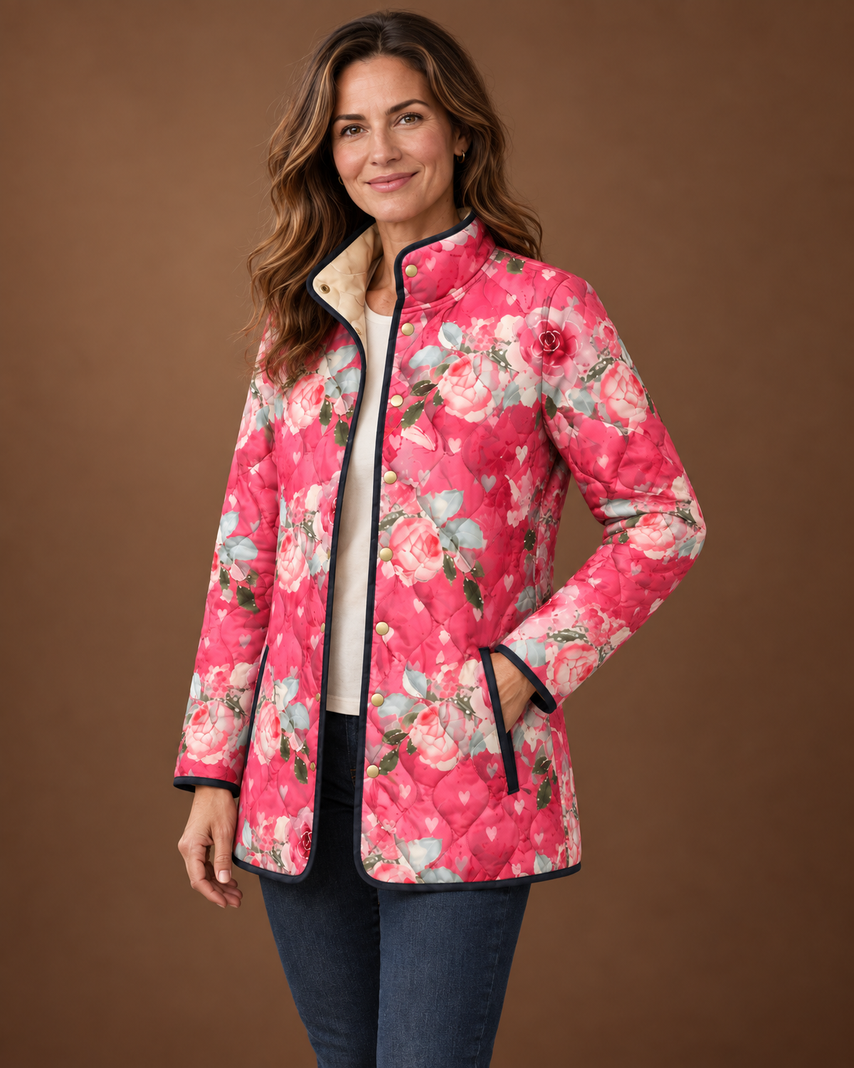 Cressida Quilted Puffer Jacket for Women - Print Stand Collar additional view