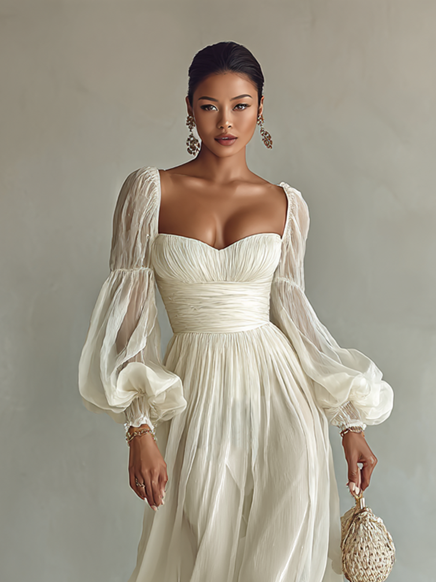 Square Neck Long Sleeve Chiffon Maxi Dress — source view 4