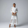 High Neck Long Sleeve Lace Midi Dress — source view 1