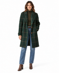 Eliza Checkered Wool Coat for Women - Tailored Notch Lapel - Forest Green – front view
