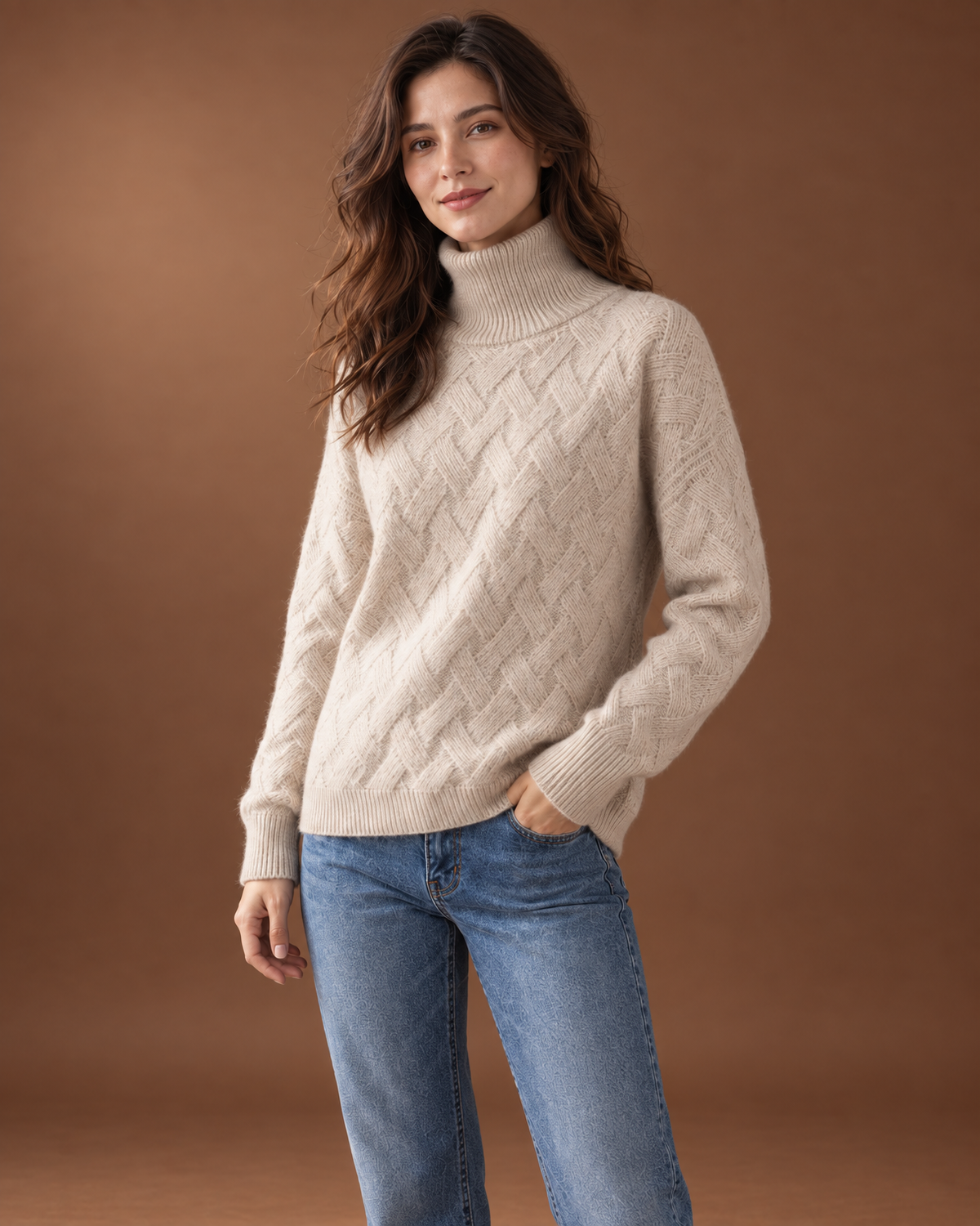 Elowen Cable Knit Turtleneck Sweater for Women - Cozy Ribbed Cuff additional view