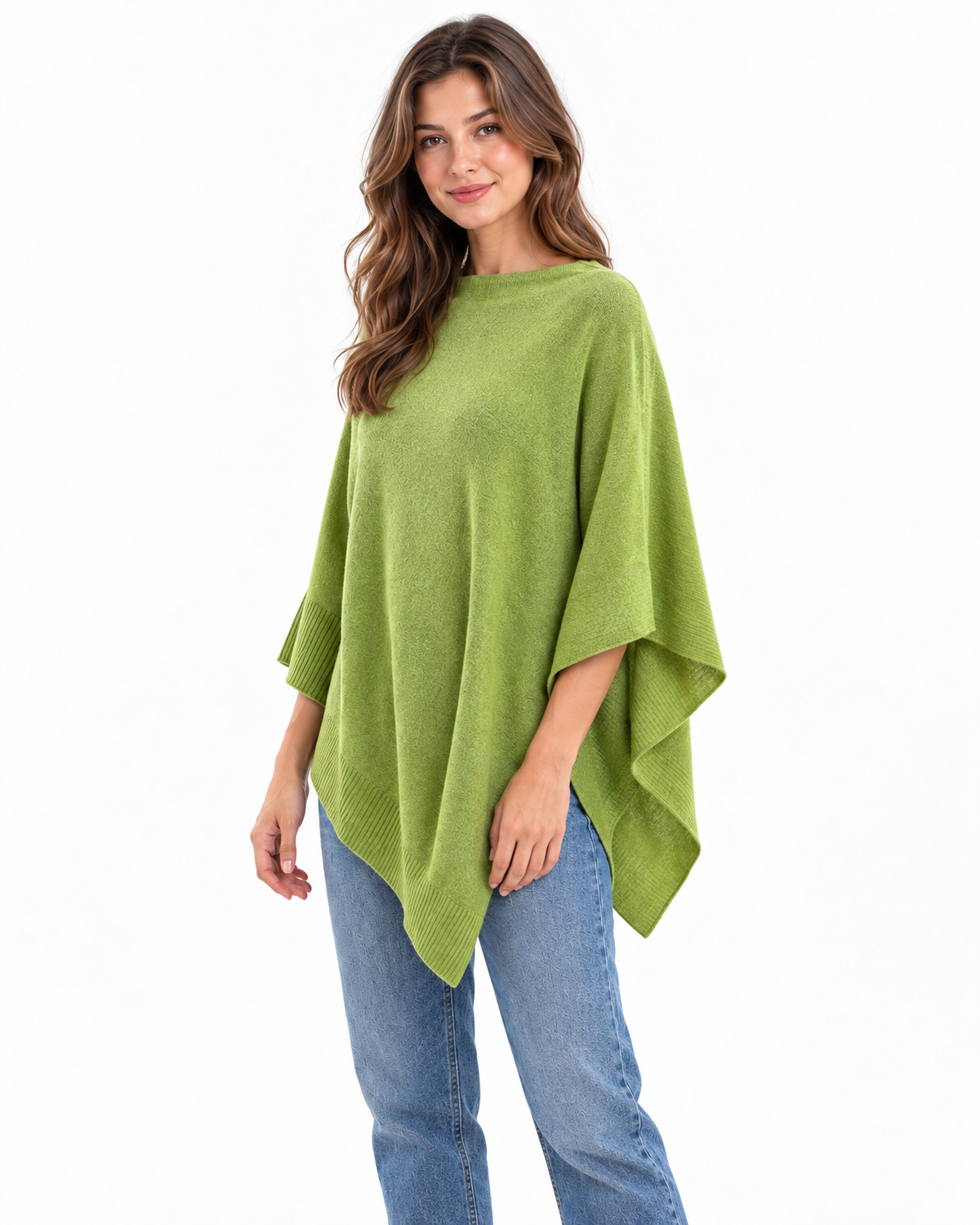Evangeline Knit Poncho for Women - Boat Neck Asymmetric Hem additional view