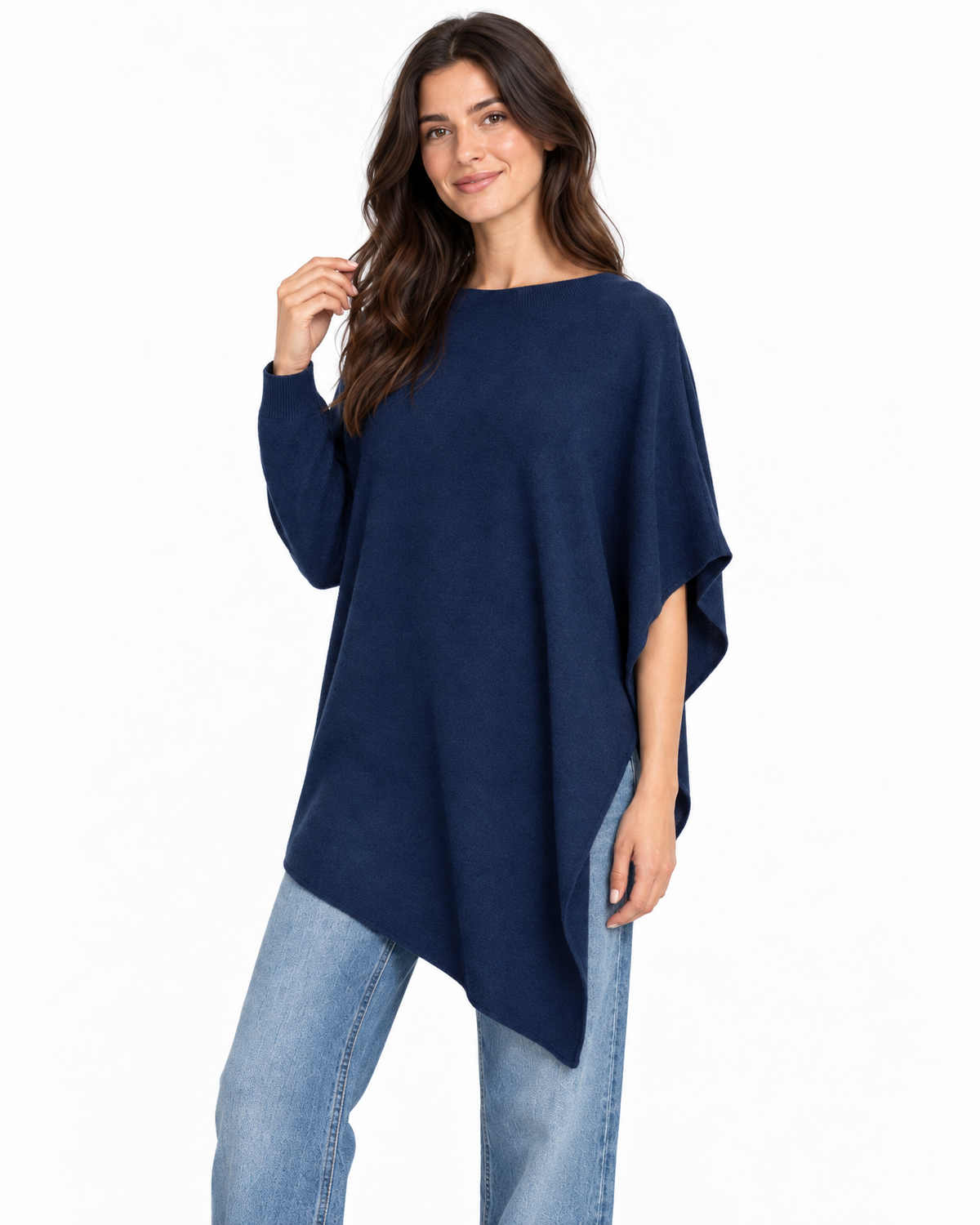 Evangeline Knit Poncho for Women - Boat Neck Asymmetric Hem additional view