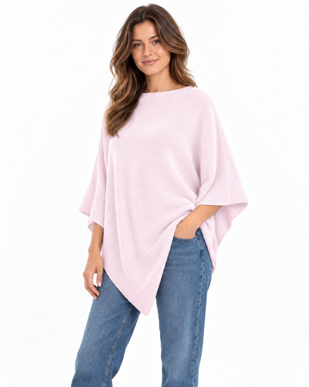 Evangeline Knit Poncho for Women - Boat Neck Asymmetric Hem additional view