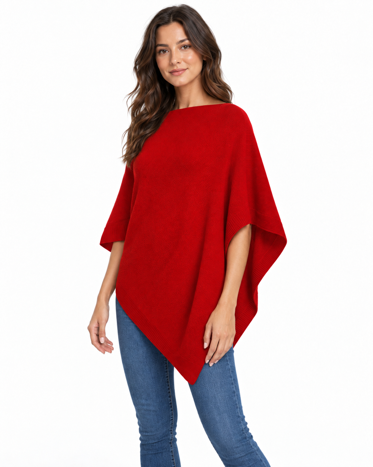 Evangeline Knit Poncho for Women - Boat Neck Asymmetric Hem additional view