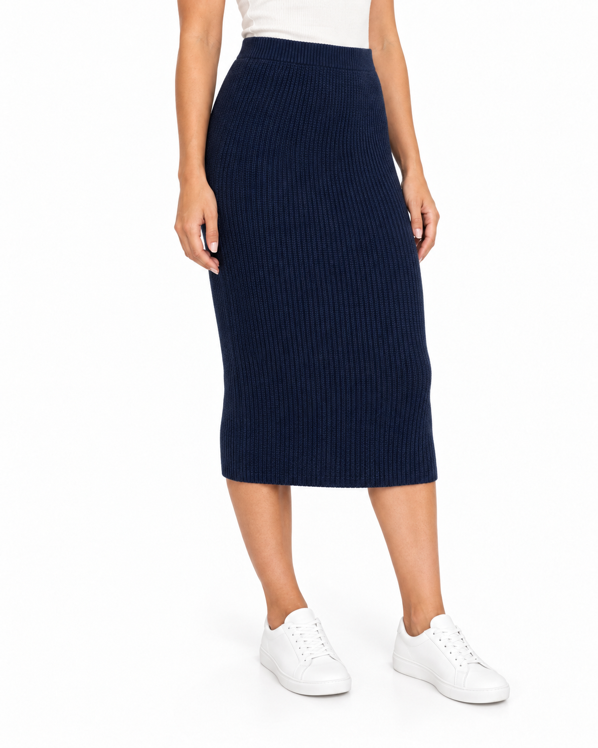 Fiora Ribbed Knit Pencil Skirt for Women - Knee Length Back Slit additional view