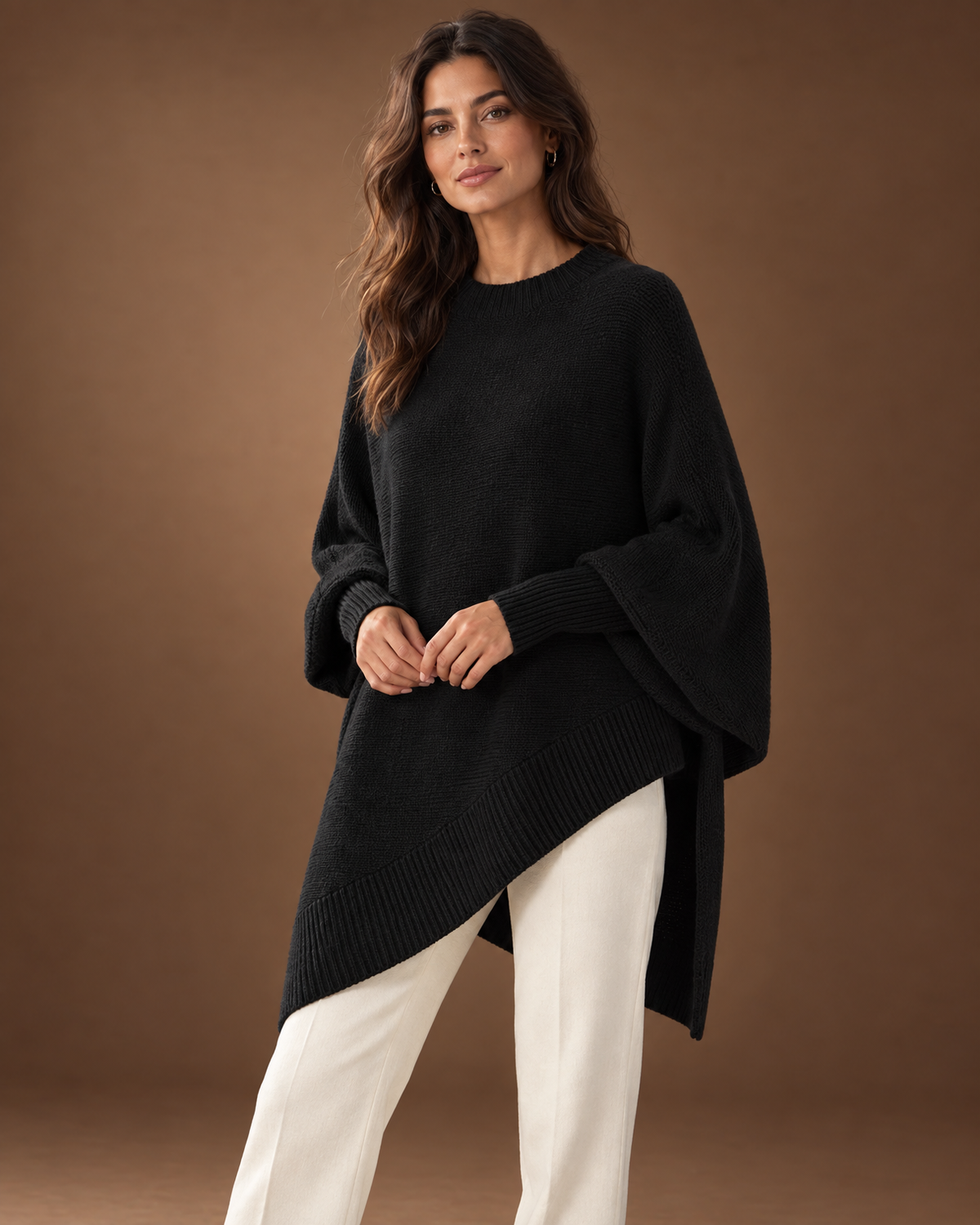 Flora Batwing Sweater in Black, detail view