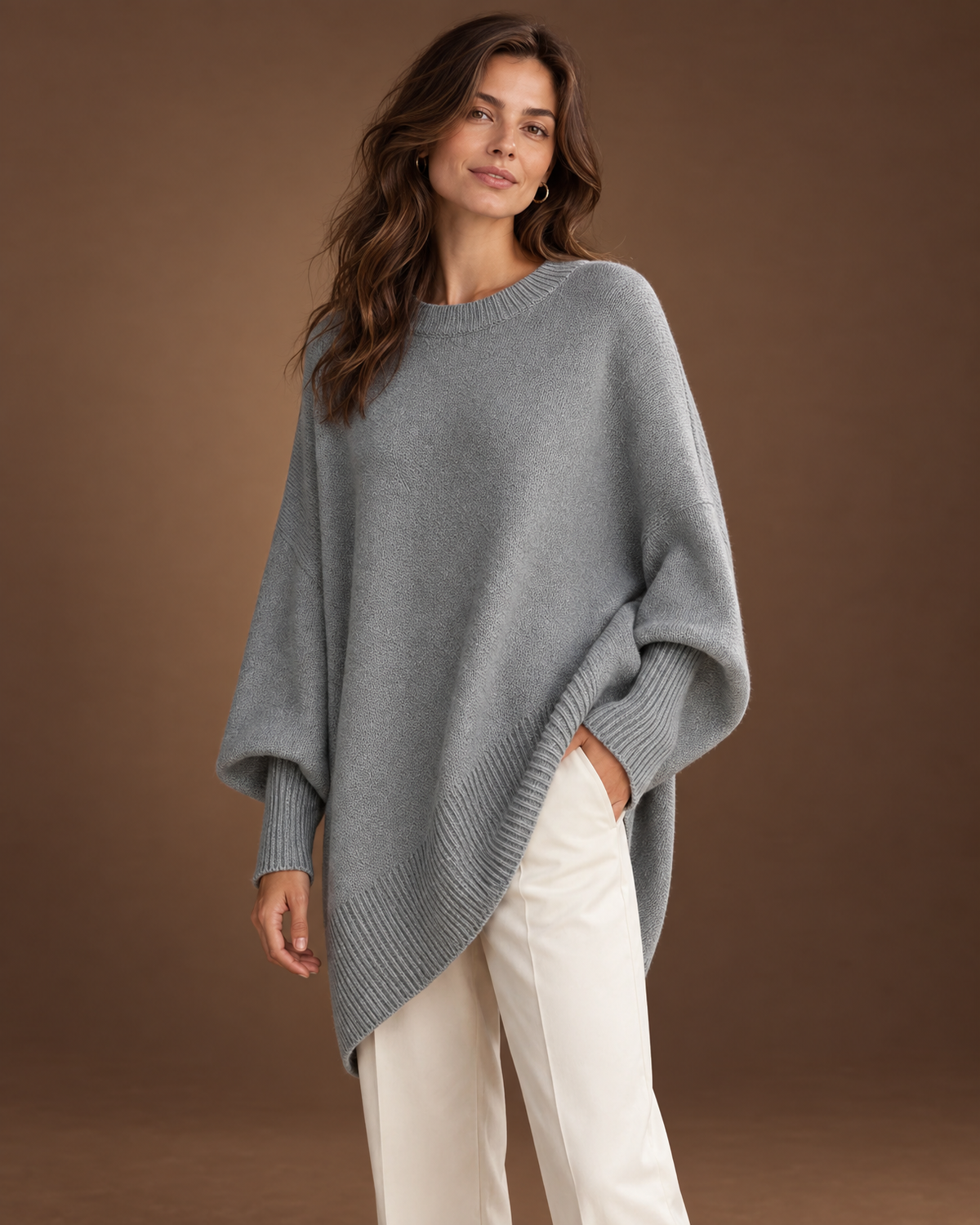 Flora Batwing Sweater in Gray, detail view