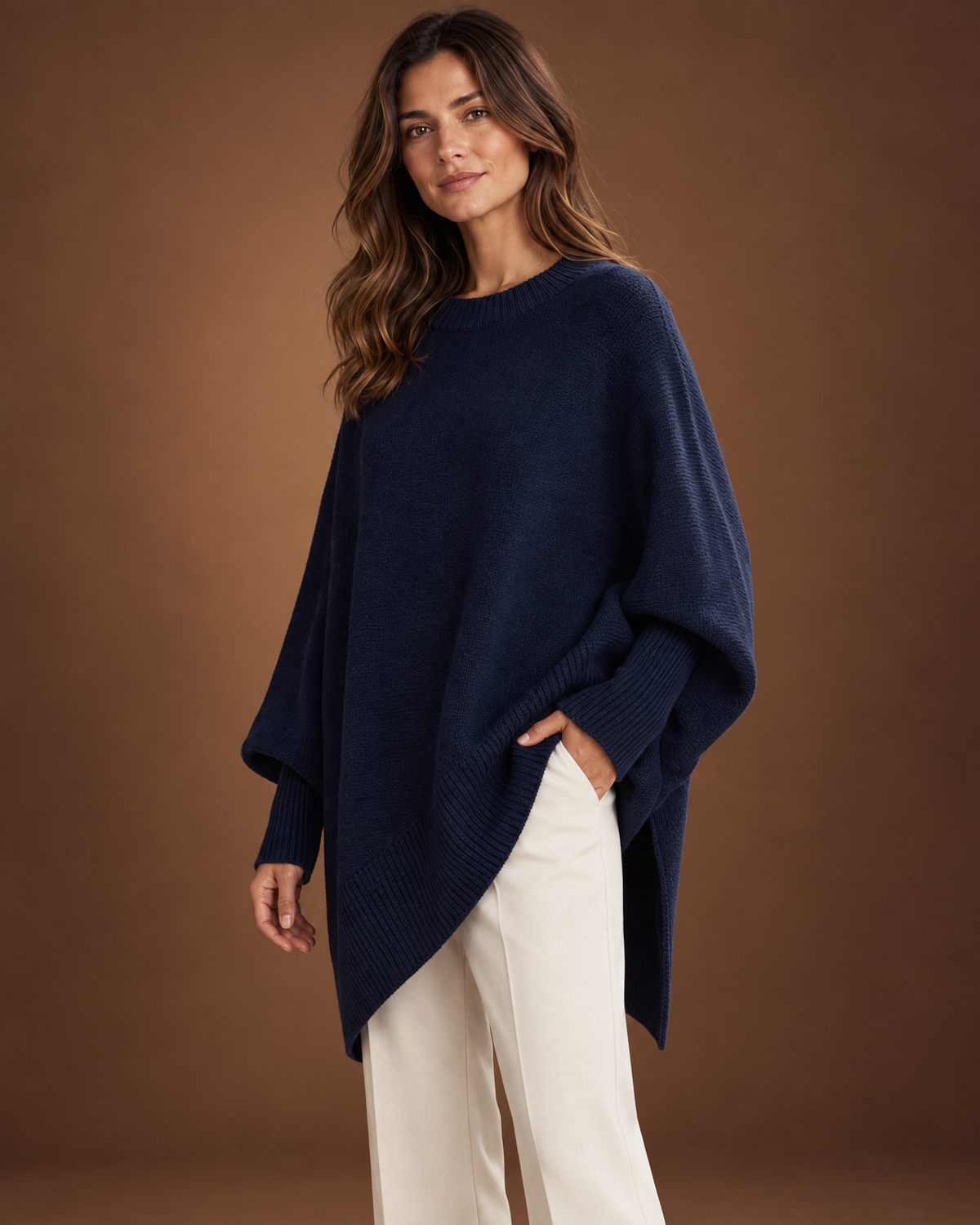 Flora Batwing Sweater in Navy Blue, detail view