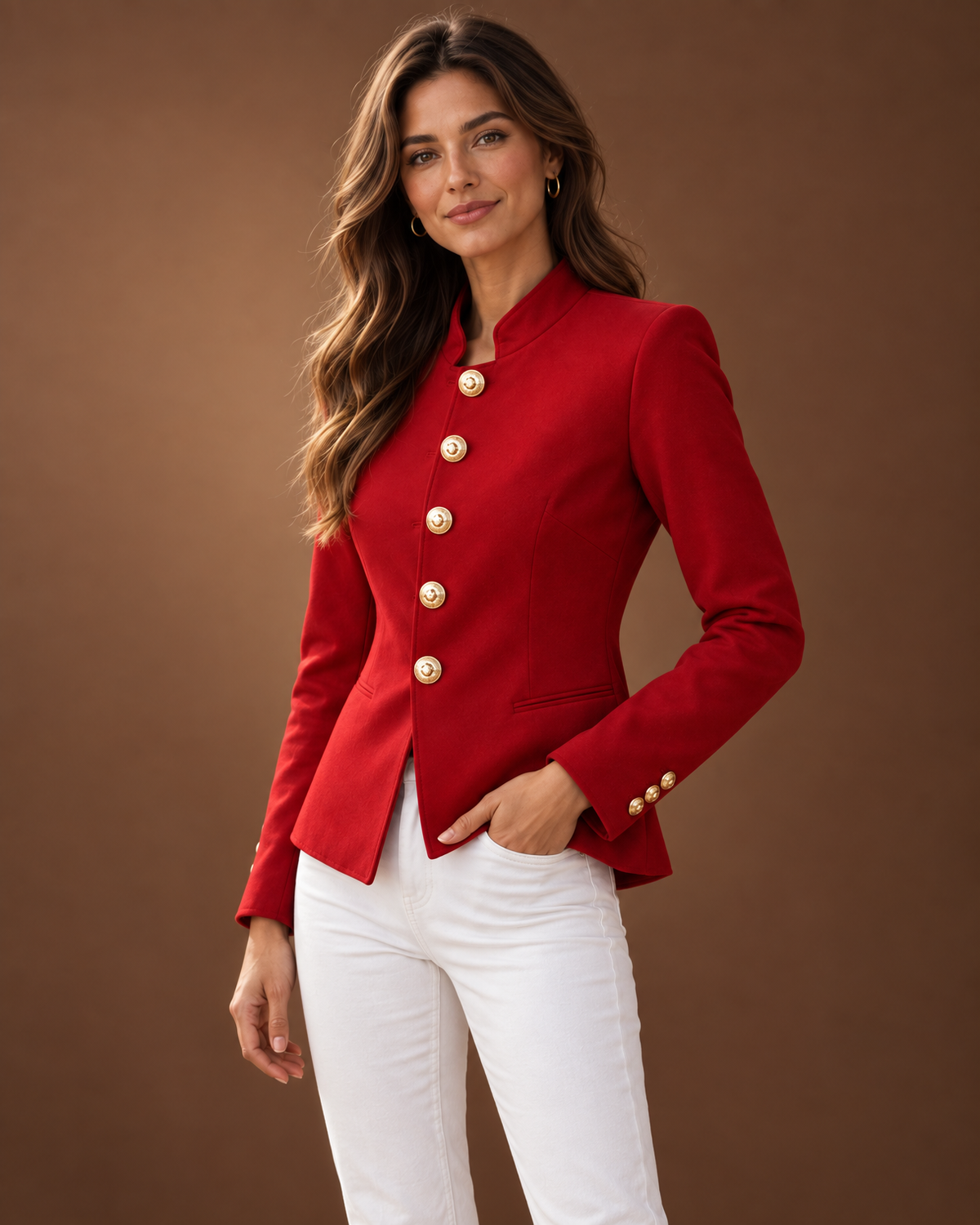 Genevra Tailored Military Blazer for Women - Gold Button Fitted additional view