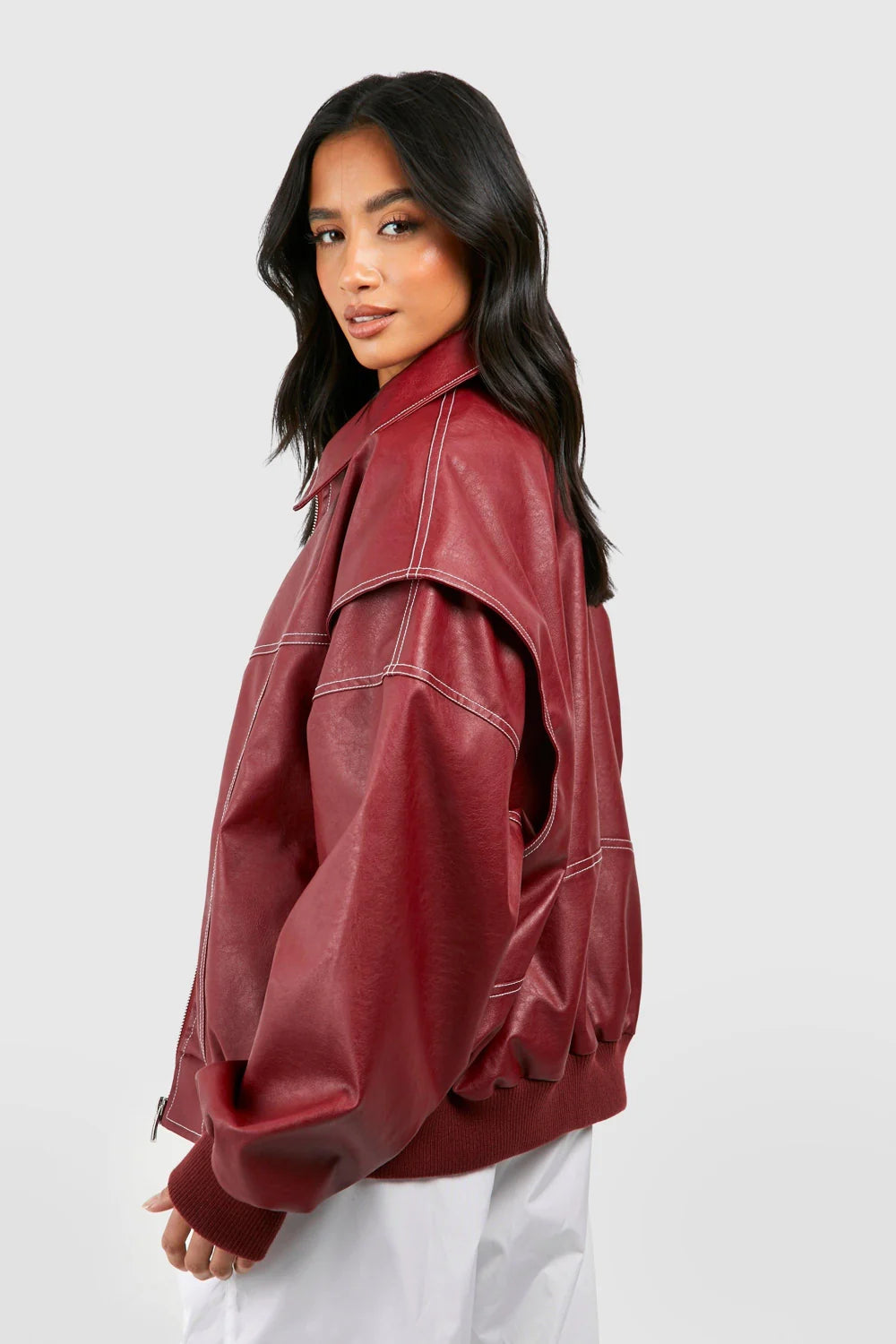 Black Bomber Jacket Women - Contrast Stitch Zip Front — original product photo