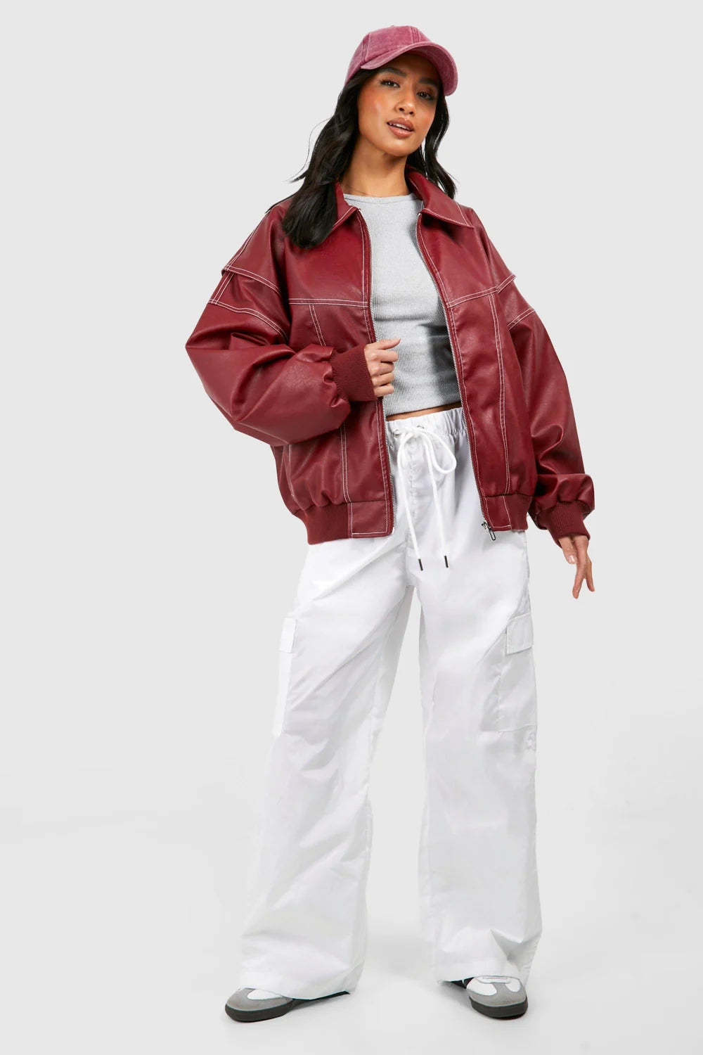 Black Bomber Jacket Women - Contrast Stitch Zip Front — original product photo