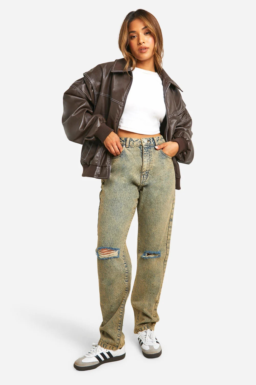 Black Bomber Jacket Women - Contrast Stitch Zip Front — original product photo