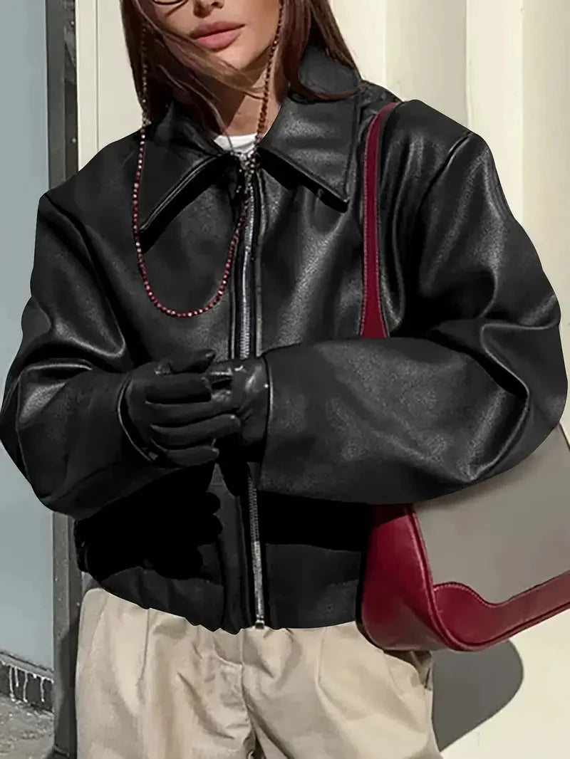Burgundy Bomber Jacket Women - Oversized Zip Front — original product photo