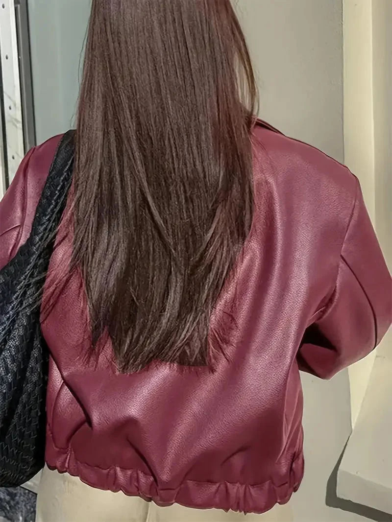 Burgundy Bomber Jacket Women - Oversized Zip Front — original product photo