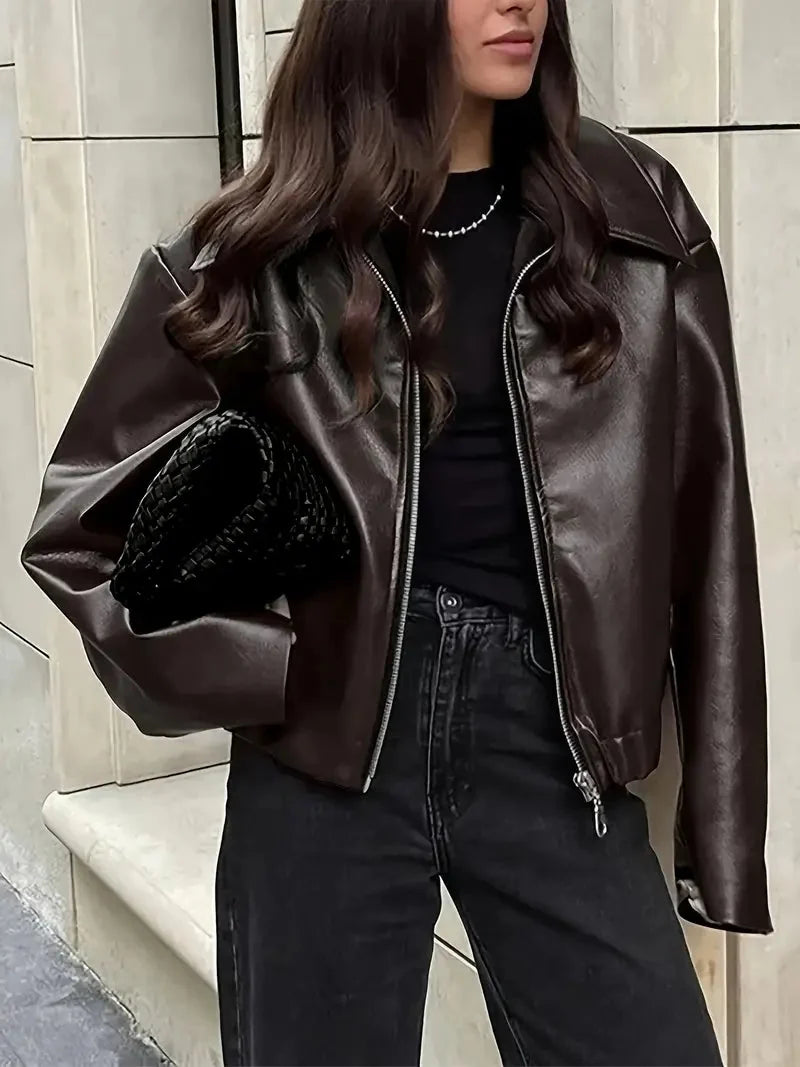 Burgundy Bomber Jacket Women - Oversized Zip Front — original product photo