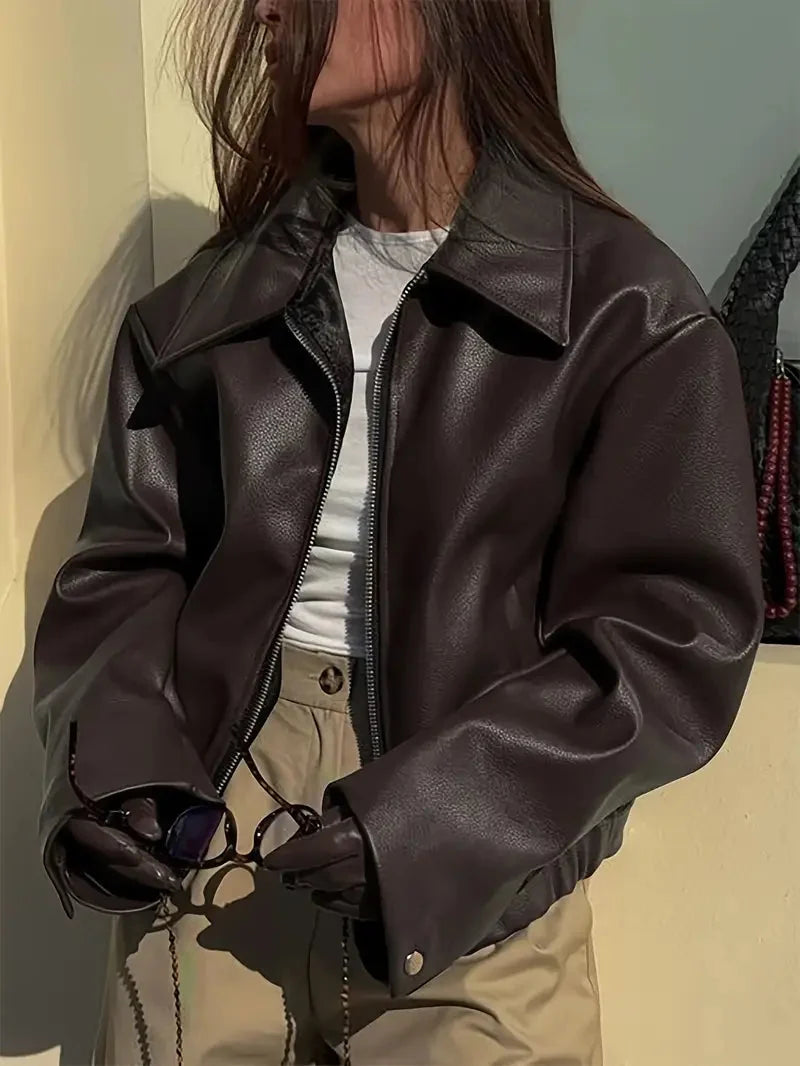 Burgundy Bomber Jacket Women - Oversized Zip Front — original product photo
