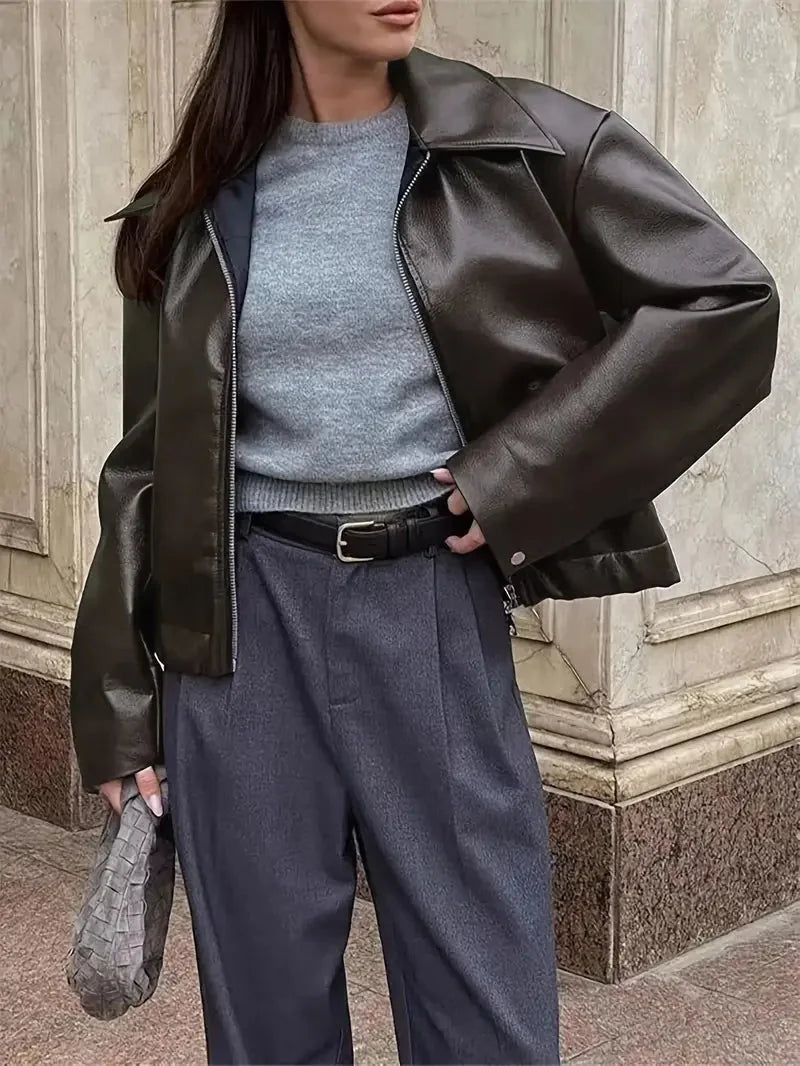 Burgundy Bomber Jacket Women - Oversized Zip Front — original product photo