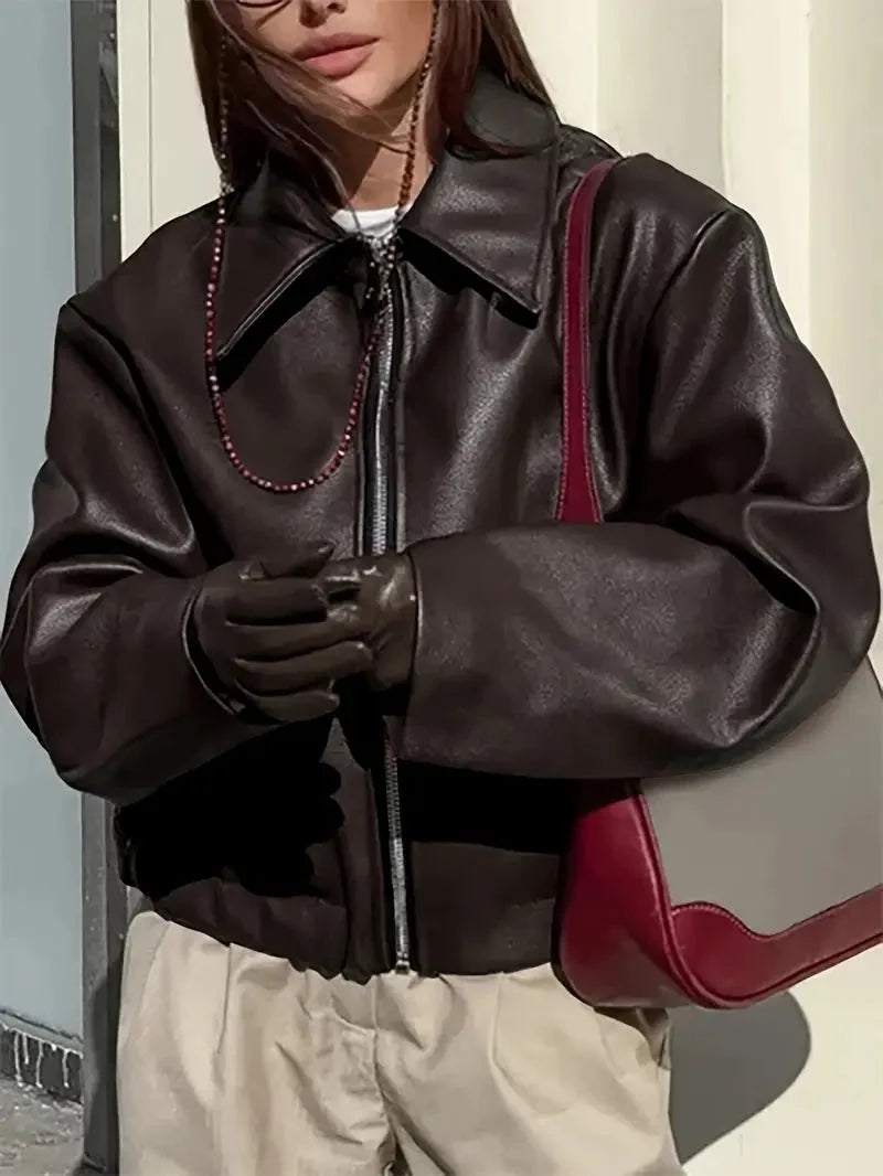 Burgundy Bomber Jacket Women - Oversized Zip Front — original product photo