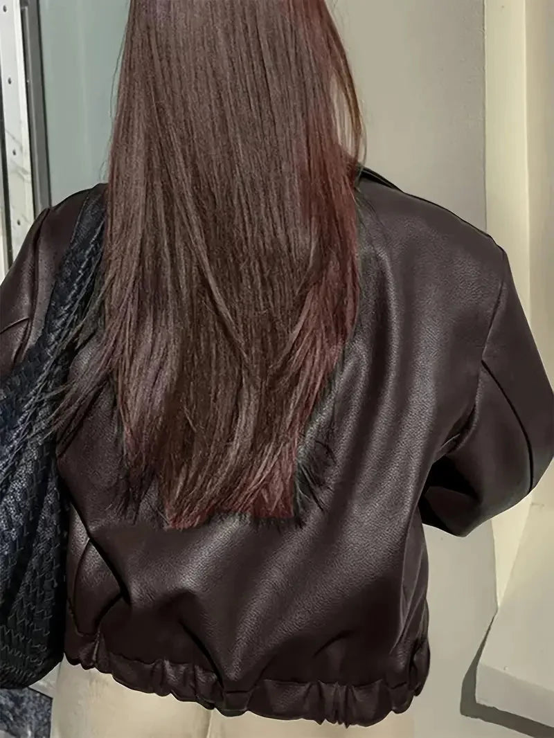 Burgundy Bomber Jacket Women - Oversized Zip Front — original product photo